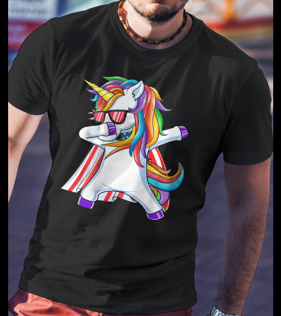Dabbing Americorn American Flag Unicorn T-Shirt