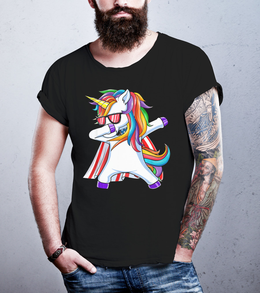 Dabbing Americorn American Flag Unicorn T-Shirt