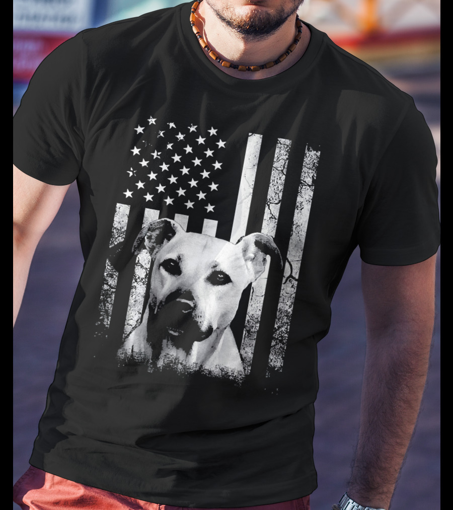 Black Mouth Cur With American Flag Fourth Of July America Dog T-Shirt