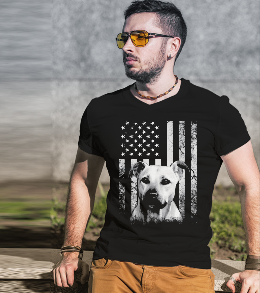Black Mouth Cur With American Flag Fourth Of July America Dog T-Shirt