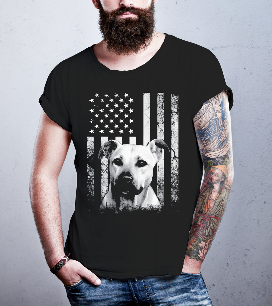 Black Mouth Cur With American Flag Fourth Of July America Dog T-Shirt