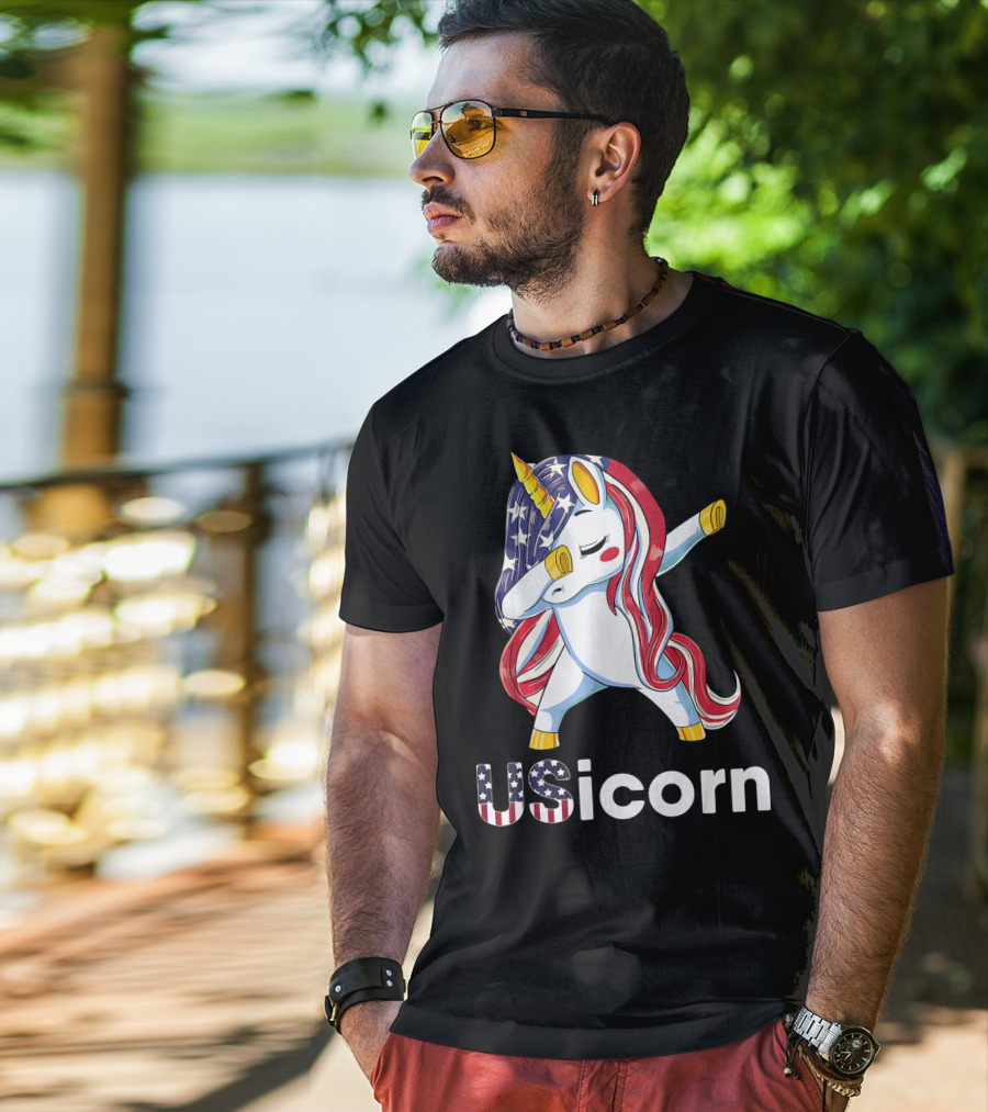 USA Flag Dabbing Unicorn USicorn Dress Stuff T-Shirt