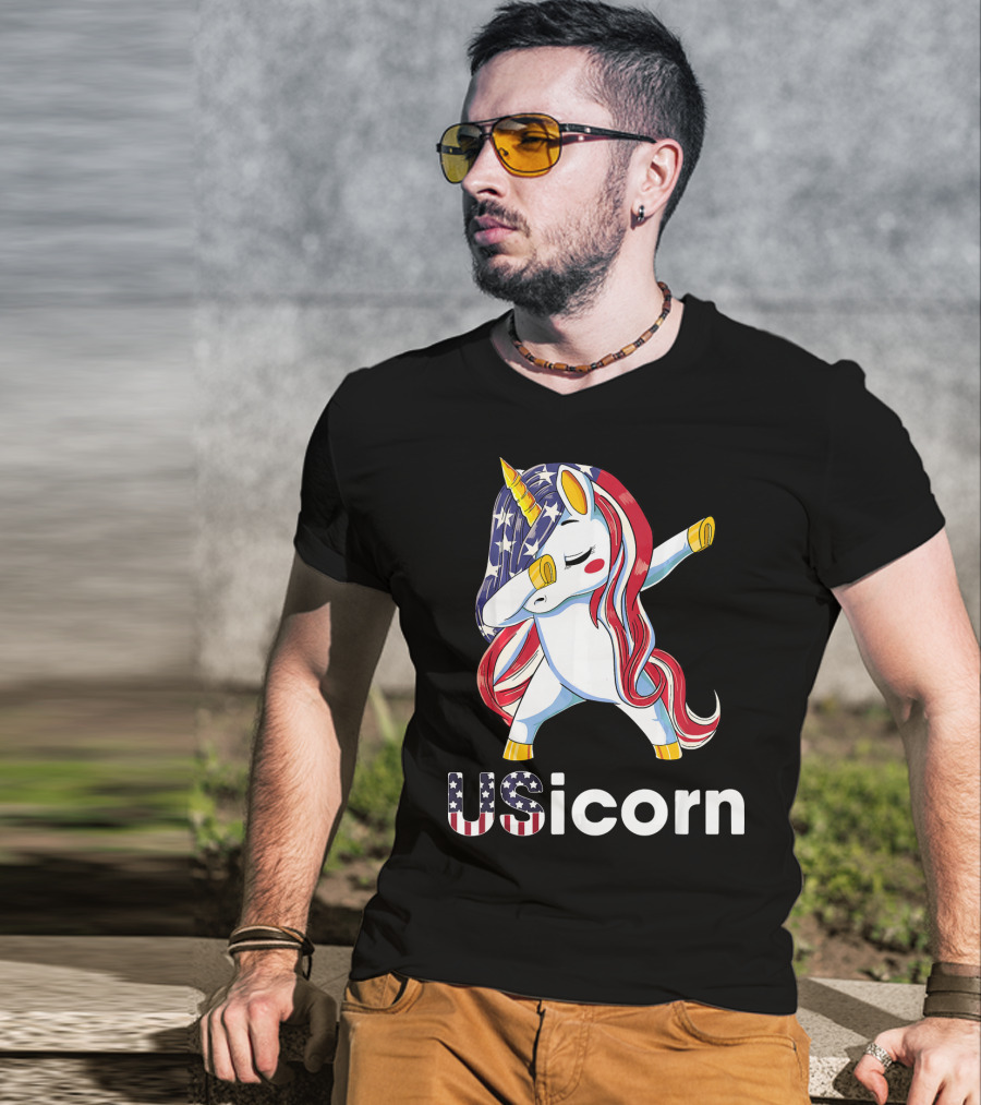 USA Flag Dabbing Unicorn USicorn Dress Stuff T-Shirt