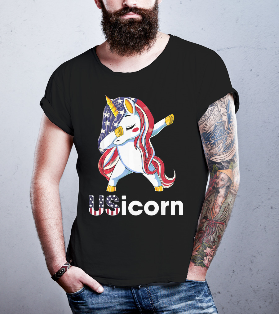 USA Flag Dabbing Unicorn USicorn Dress Stuff T-Shirt