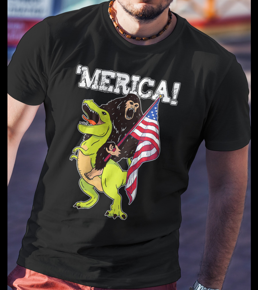 'Merica Bigfoot Dinosaur Fourth Of July Patriot T-Shirt
