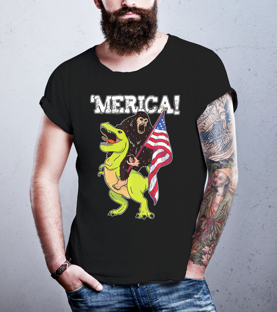 'Merica Bigfoot Dinosaur Fourth Of July Patriot T-Shirt