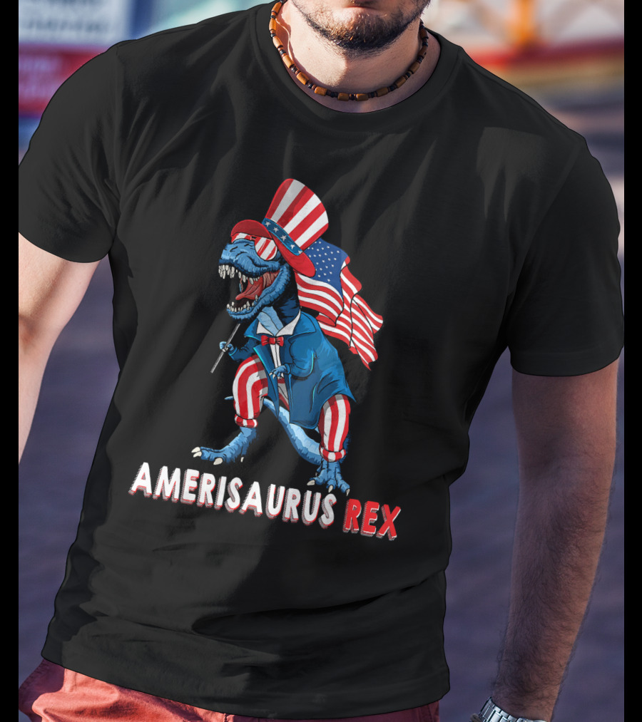 Amerisaurus Rex Dinosaur Uncle Sam USA Flag Independence Day T-Shirt