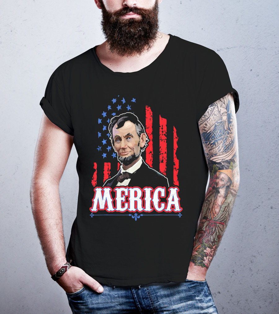 Abraham Lincoln Merica USA Flag T-Shirt