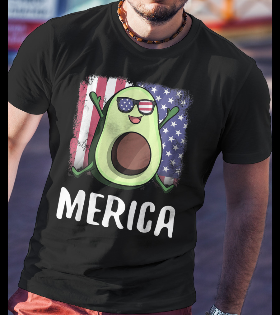MERICA Avocado USA American Flag T-Shirt