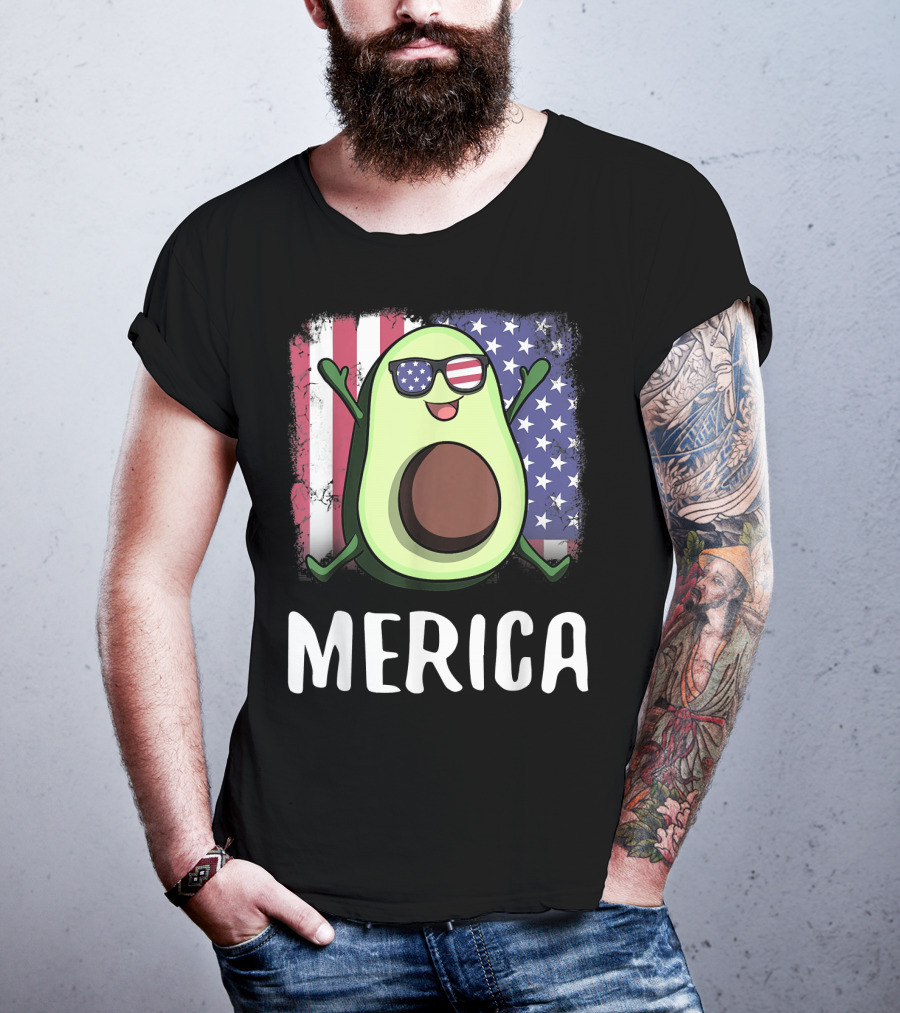 MERICA Avocado USA American Flag T-Shirt