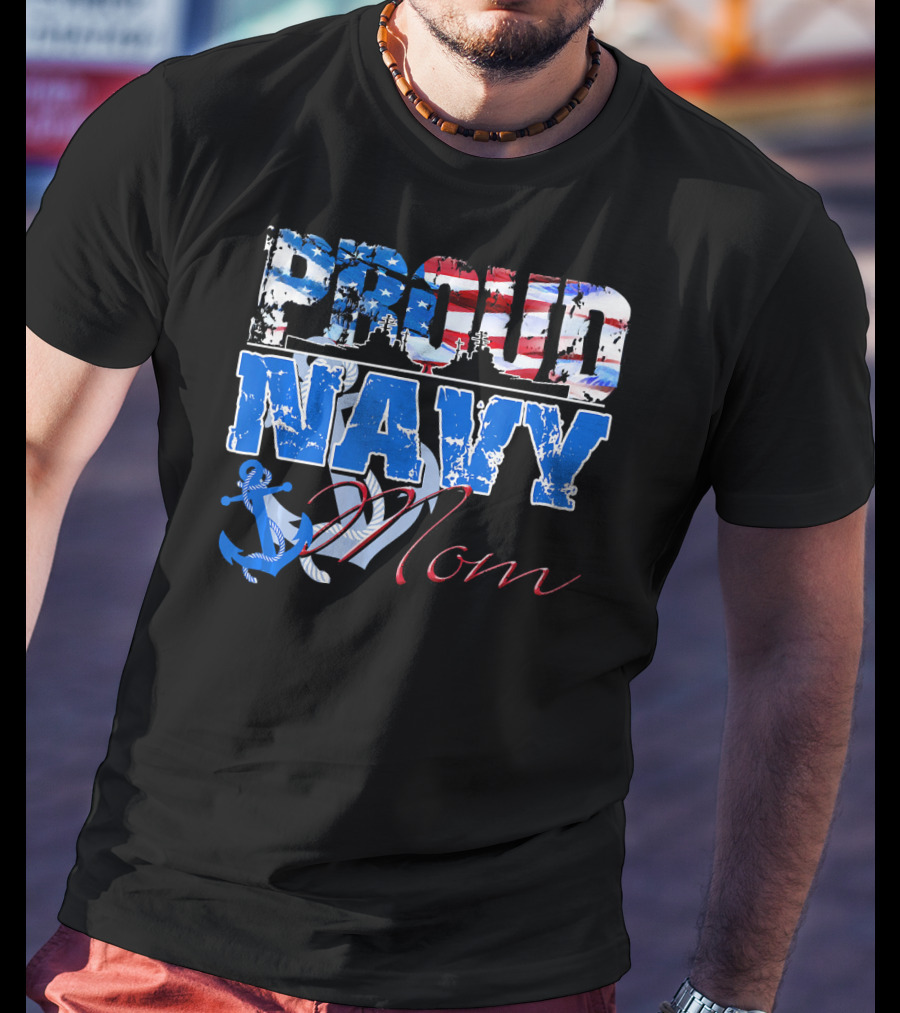 Proud Navy Mom Patriotic Sailor Anchor Graphics T-Shirt