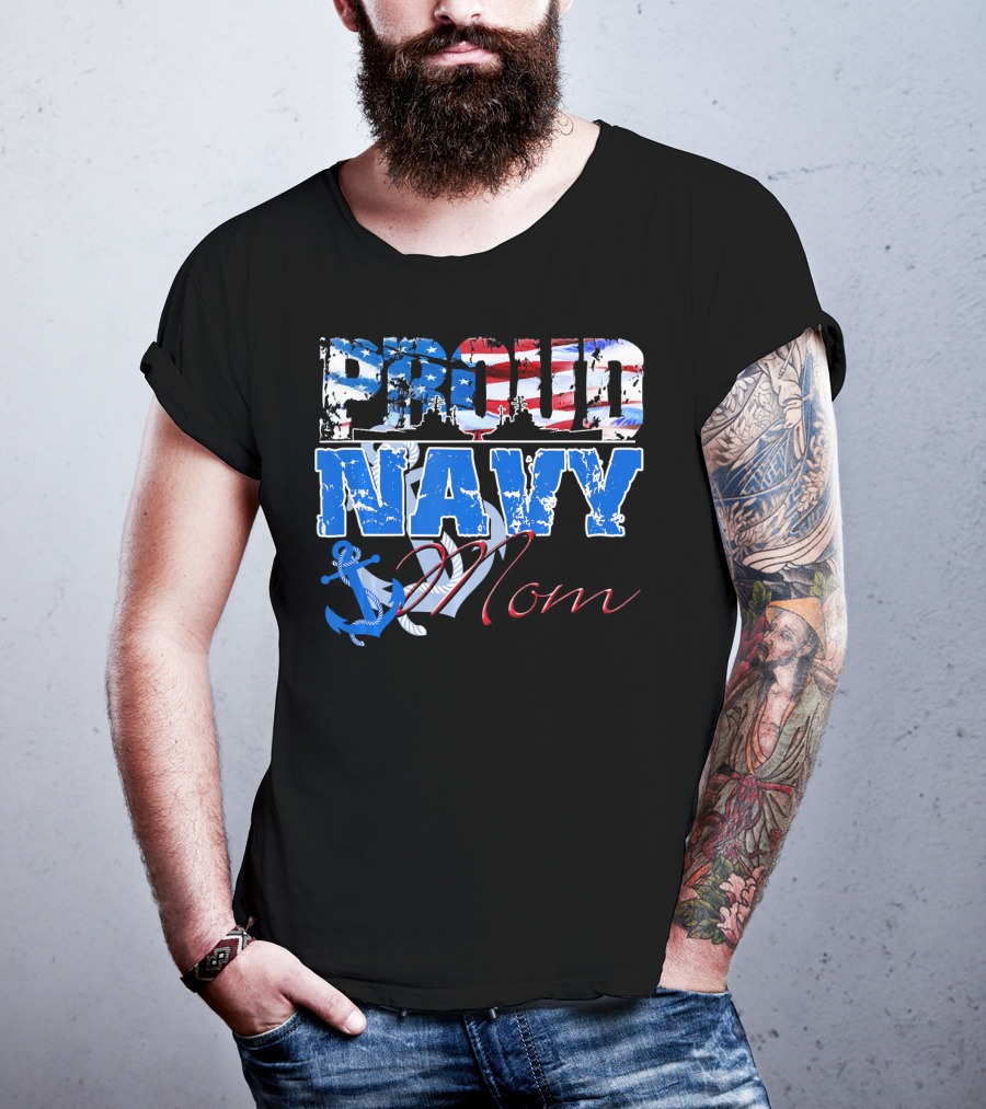Proud Navy Mom Patriotic Sailor Anchor Graphics T-Shirt