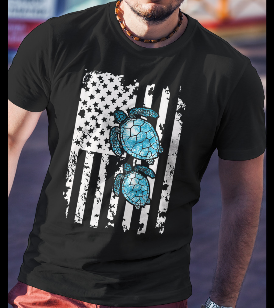 SEA Turtle SEA Turtle American Flag T-Shirt