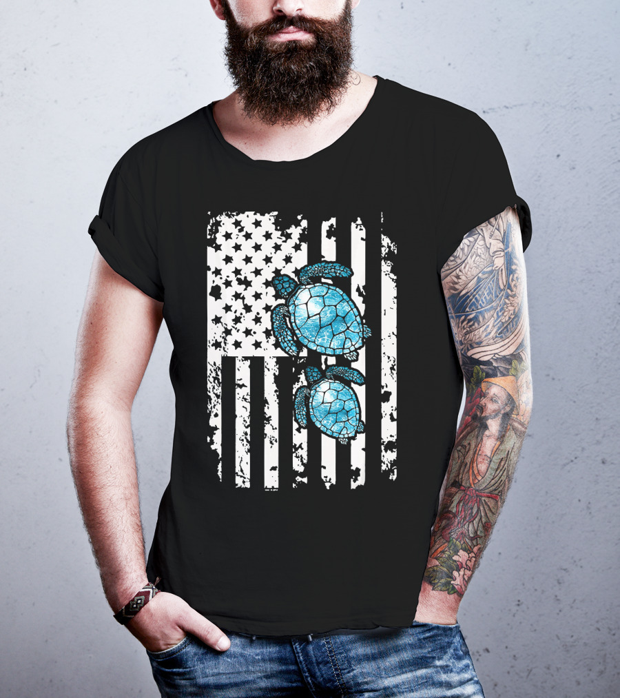SEA Turtle SEA Turtle American Flag T-Shirt