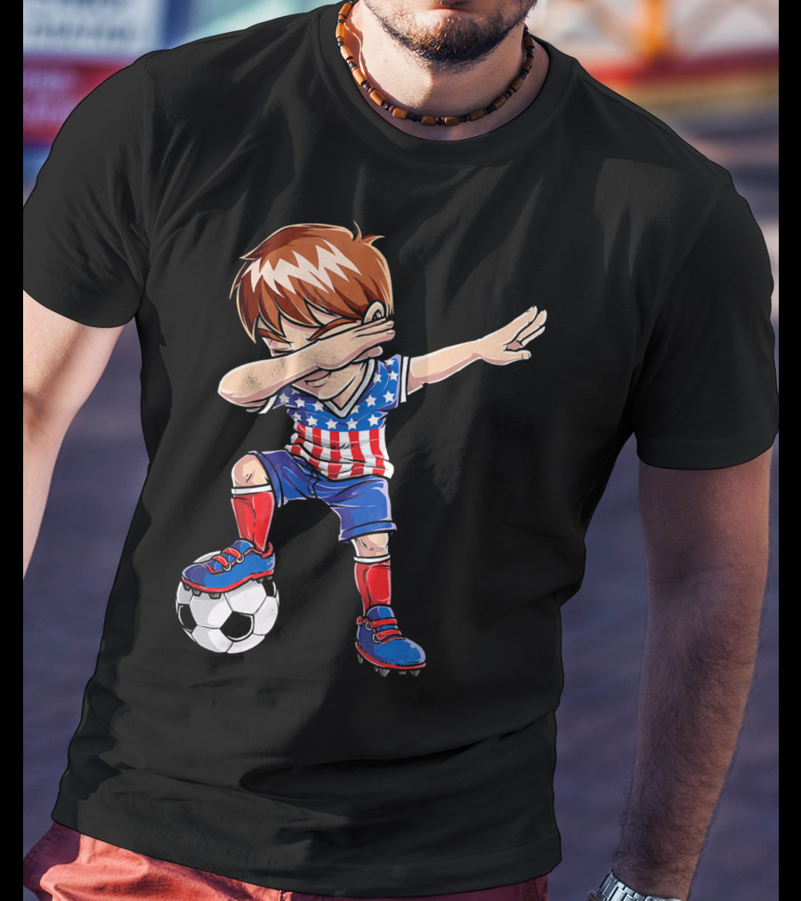 Dabbing Soccer Boy With American Flag Jersey T-Shirt