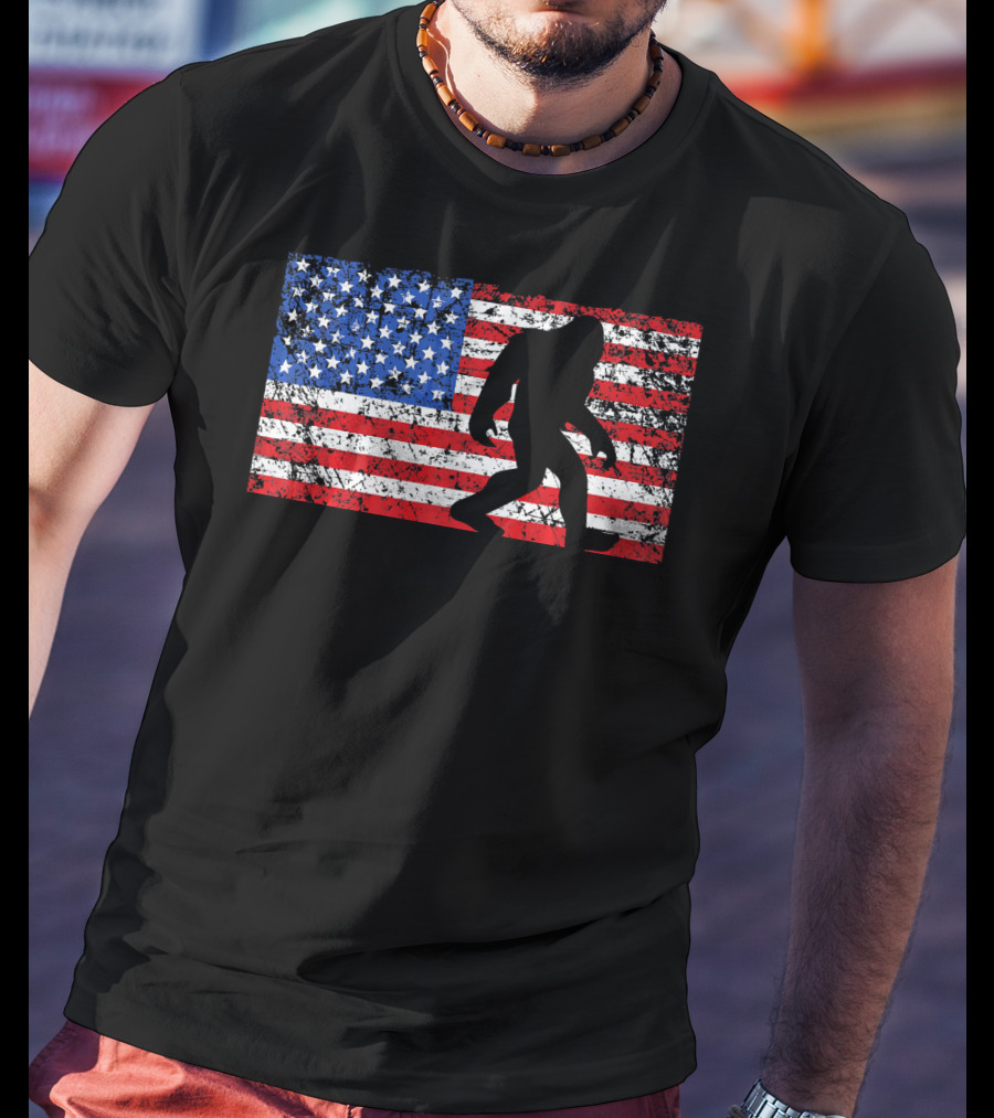 American Flag Bigfoot Silhouette T-Shirt