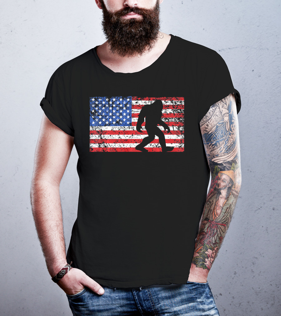 American Flag Bigfoot Silhouette T-Shirt