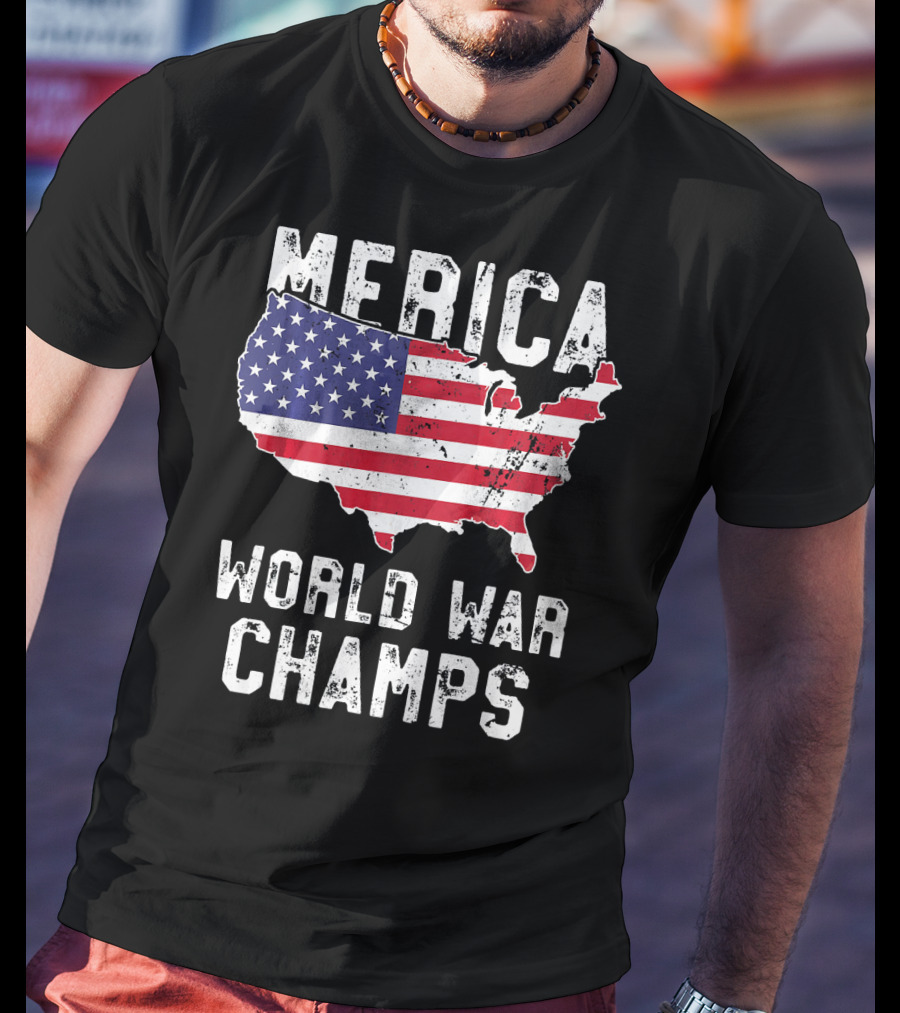 Merica World War Champs Map With American Flag T-Shirt