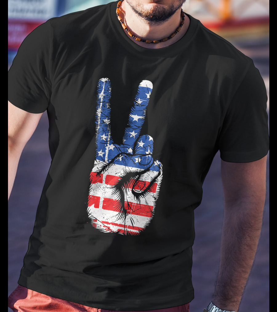 American Flag Peace Sign Hand Gesture T-Shirt