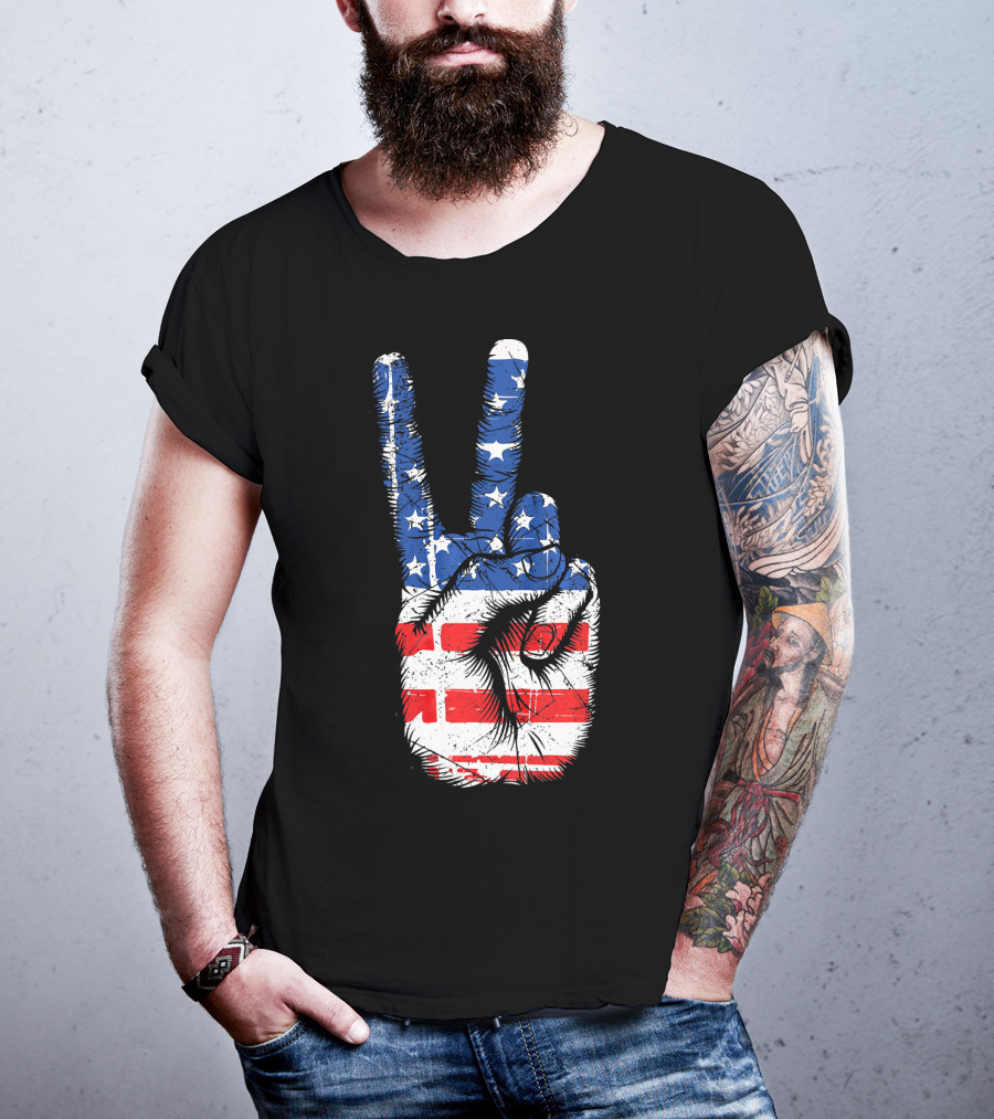 American Flag Peace Sign Hand Gesture T-Shirt