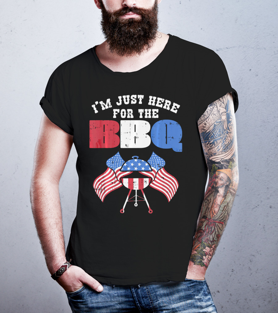I’m Just Here For The BBQ American Flag Grill Fun T-Shirt