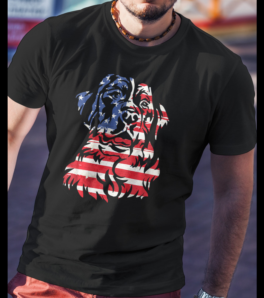 Funny Bernese Mountain Dog American Flag T-Shirt