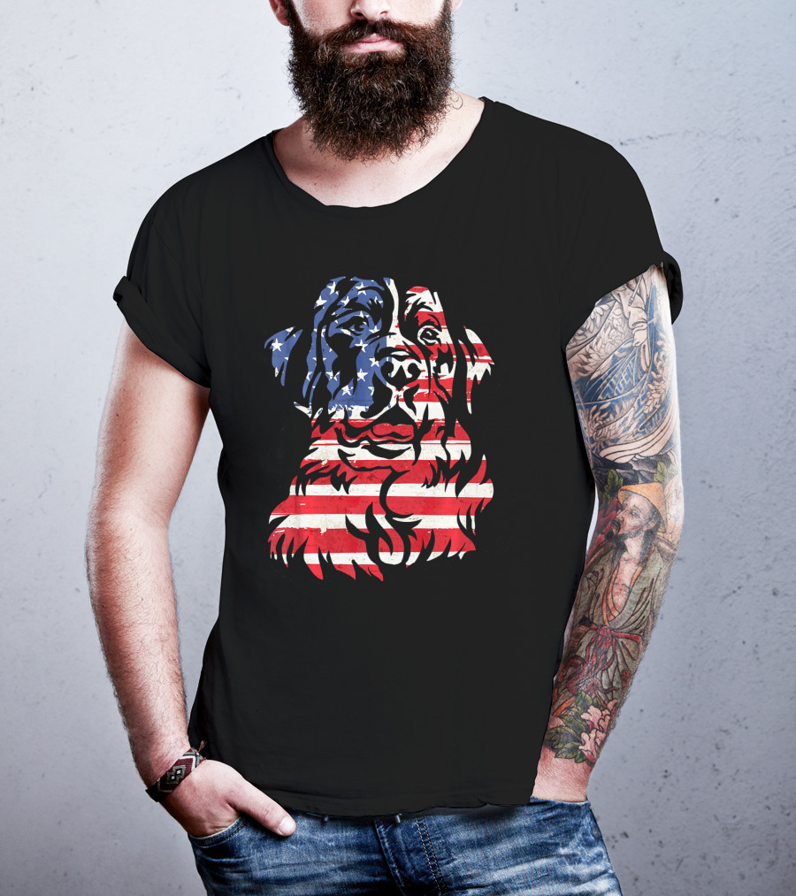 Funny Bernese Mountain Dog American Flag T-Shirt