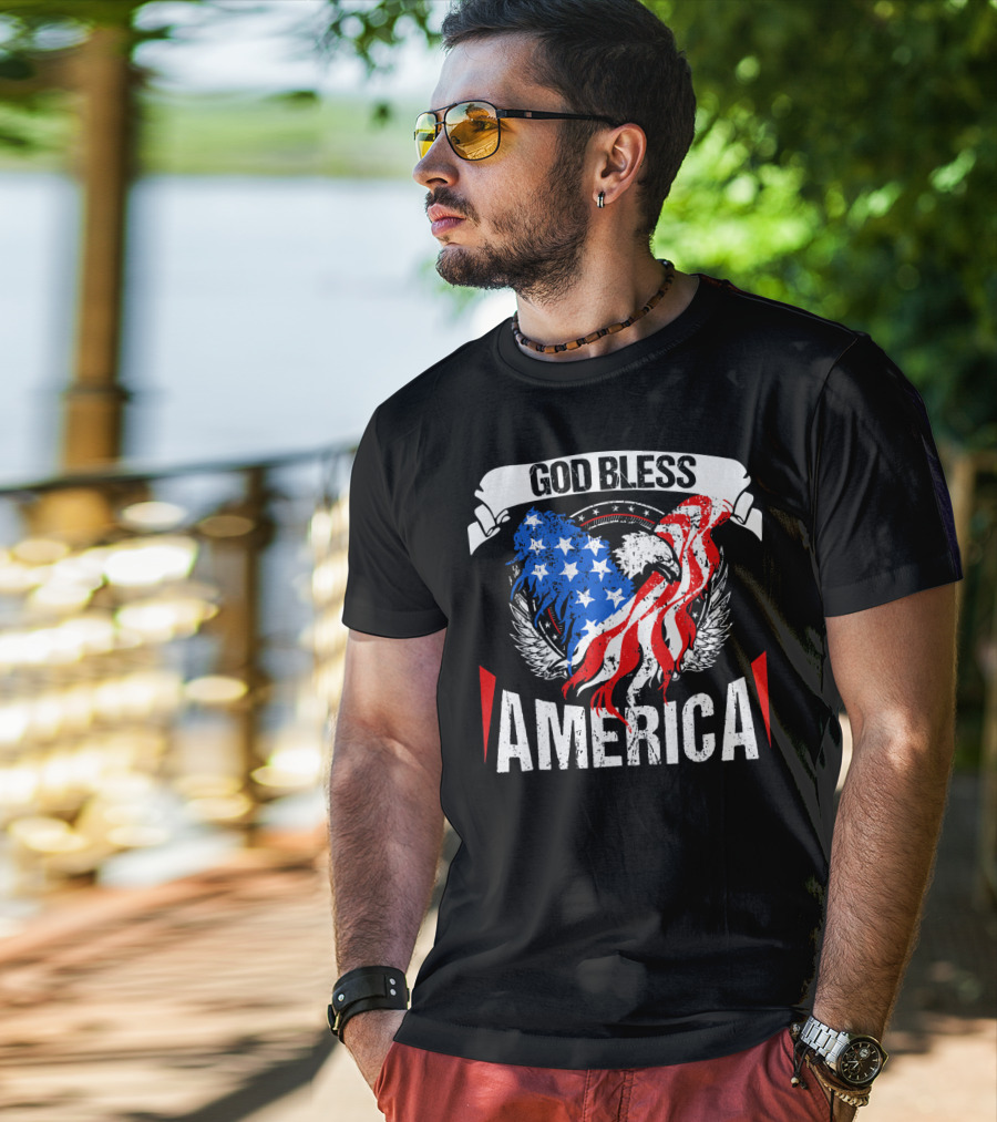 God Bless America Eagle Patriotic Stars And Stripes Wings T-Shirt