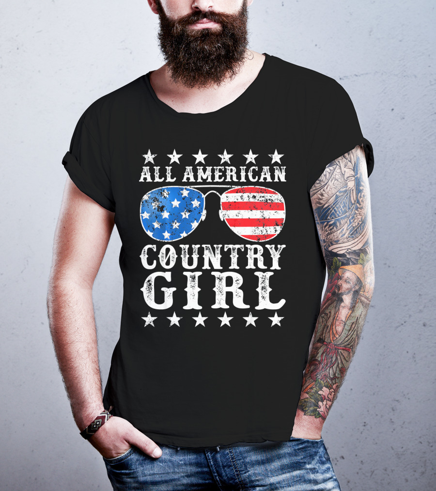 All American Country Girl Stars And Stripes Sunglasses USA T-Shirt