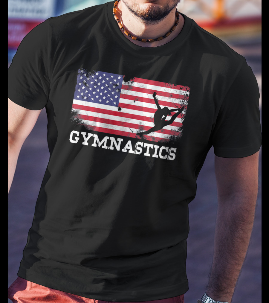 Gymnastics USA Flag Patriotic Silhouette American Athlete T-Shirt