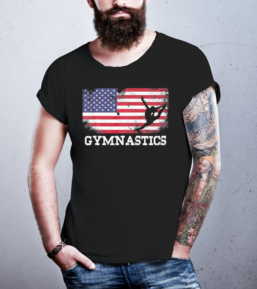 Gymnastics USA Flag Patriotic Silhouette American Athlete T-Shirt