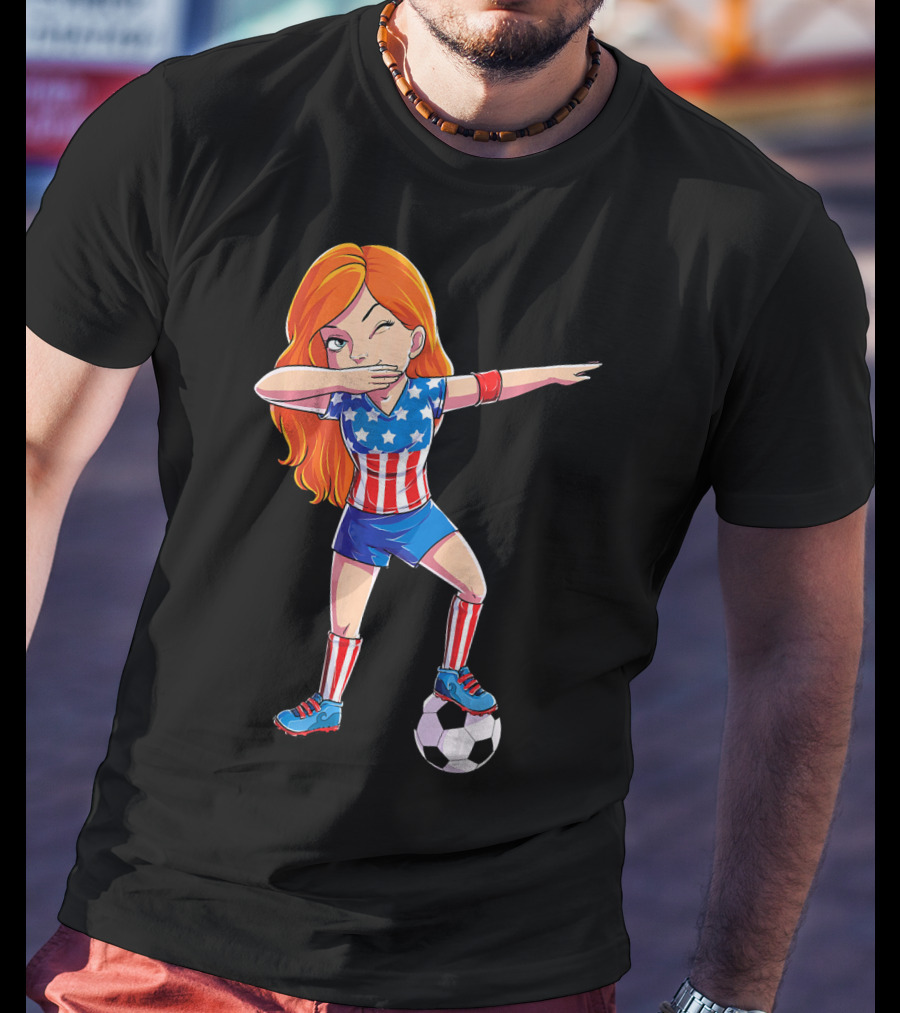 Dabbing Soccer Girl USA Flag Stars And Stripes Jersey T-Shirt