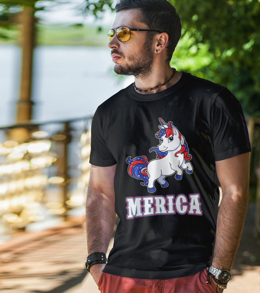 Merica Americorn Patriotic Unicorn With US Flag Colors T-Shirt