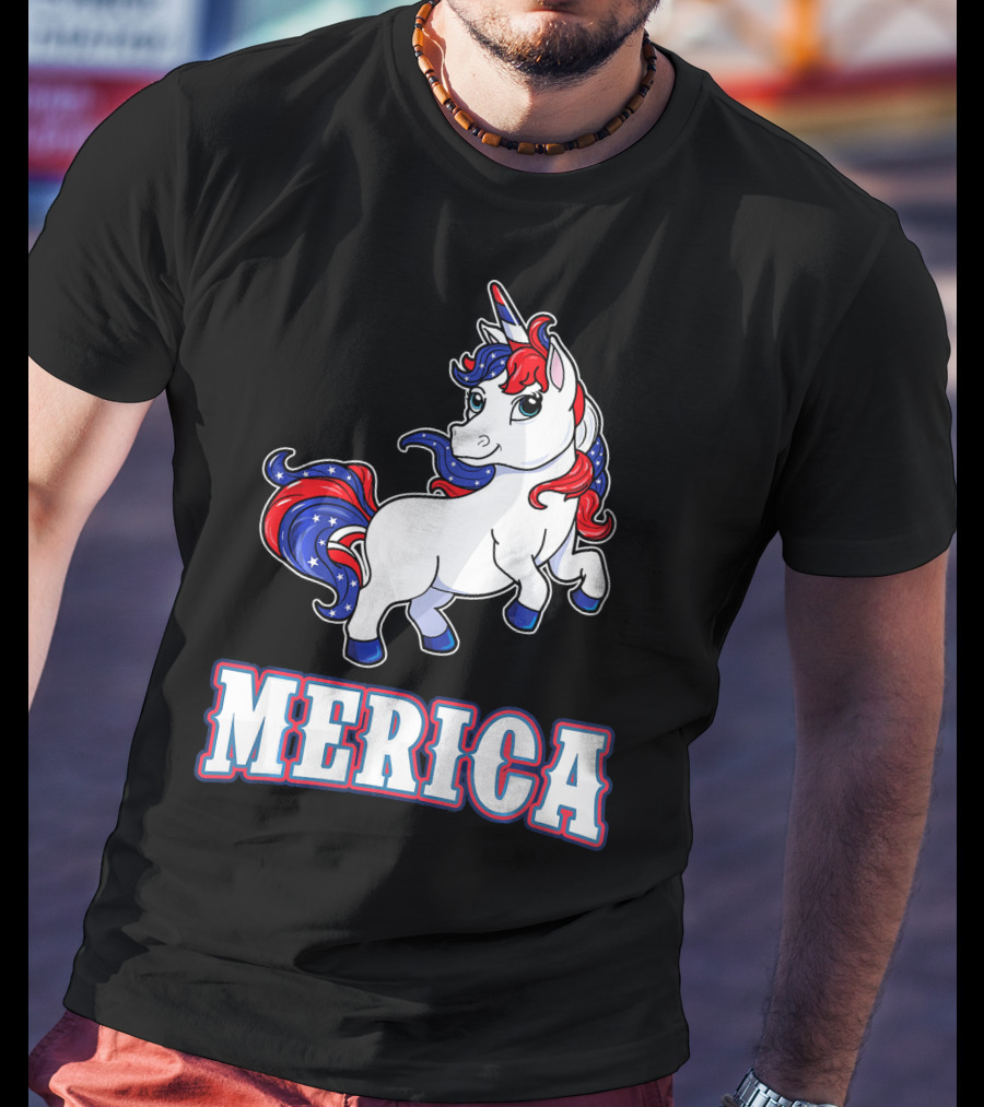 Merica Americorn Patriotic Unicorn With US Flag Colors T-Shirt