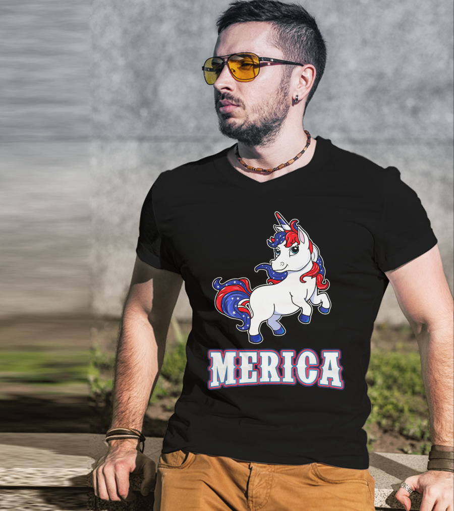 Merica Americorn Patriotic Unicorn With US Flag Colors T-Shirt