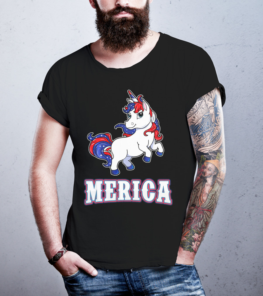 Merica Americorn Patriotic Unicorn With US Flag Colors T-Shirt