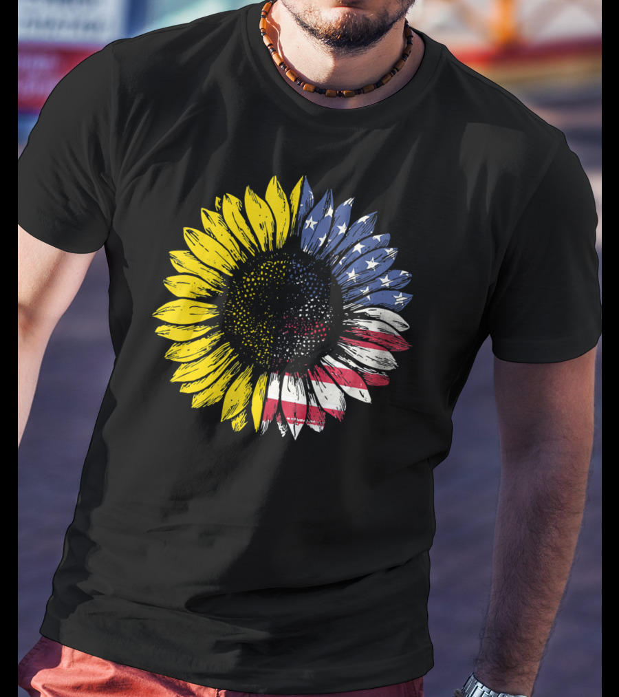 Sunflower With American Flag Stars And Stripes Patriotic T-Shirt