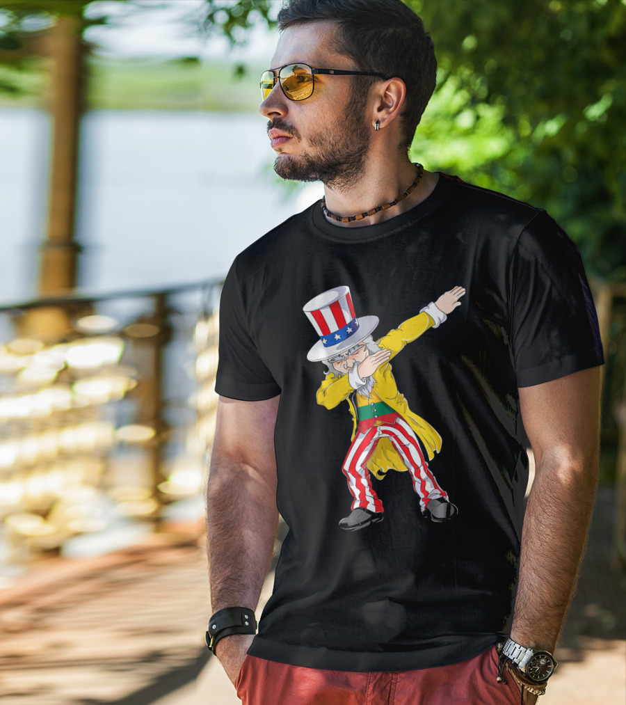Lithuanian Uncle Sam Dabbing Pose With Patriotic Hat And Striped Pants T-Shirt