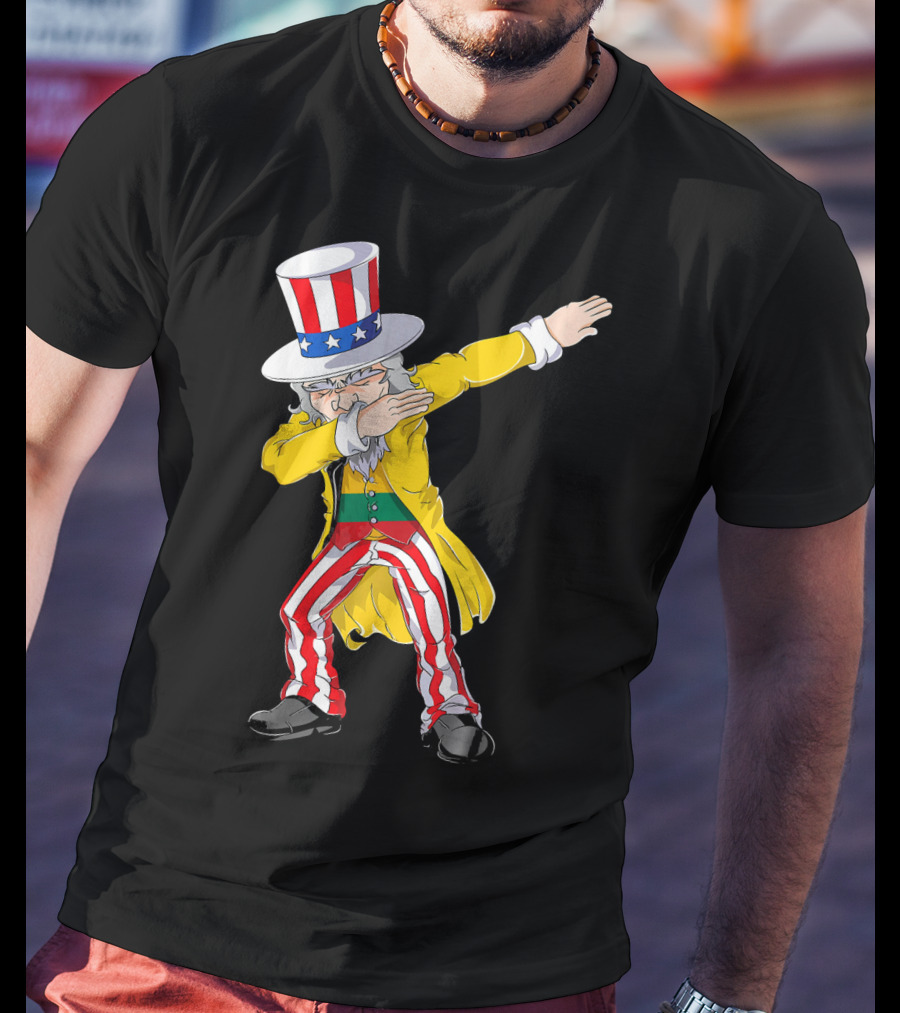 Lithuanian Uncle Sam Dabbing Pose With Patriotic Hat And Striped Pants T-Shirt