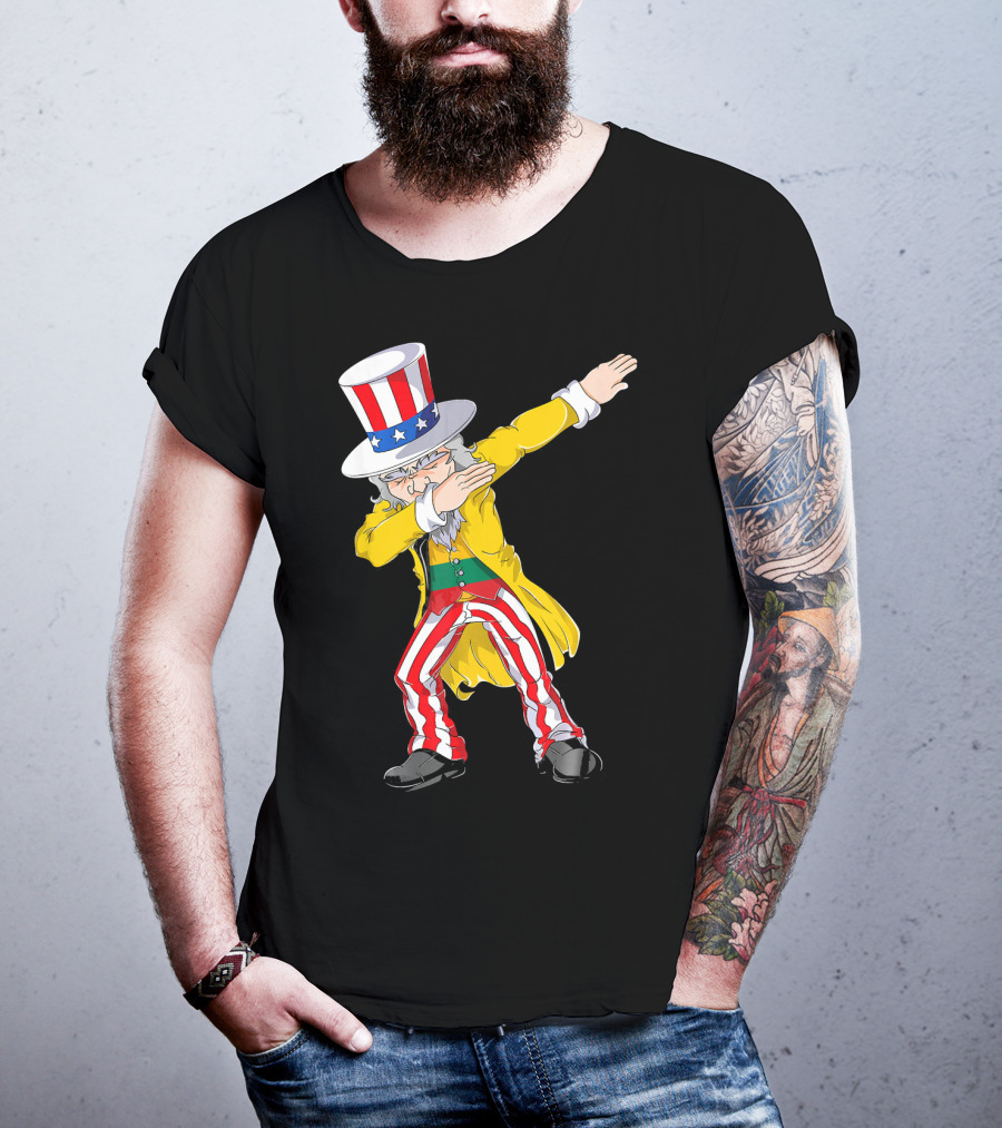 Lithuanian Uncle Sam Dabbing Pose With Patriotic Hat And Striped Pants T-Shirt