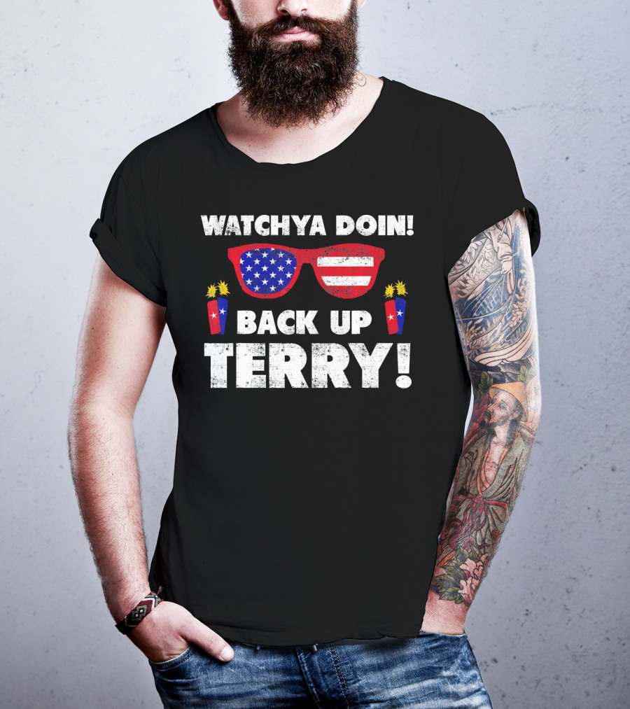 Watchya Doin Back Up Terry USA Flag Sunglasses T-Shirt