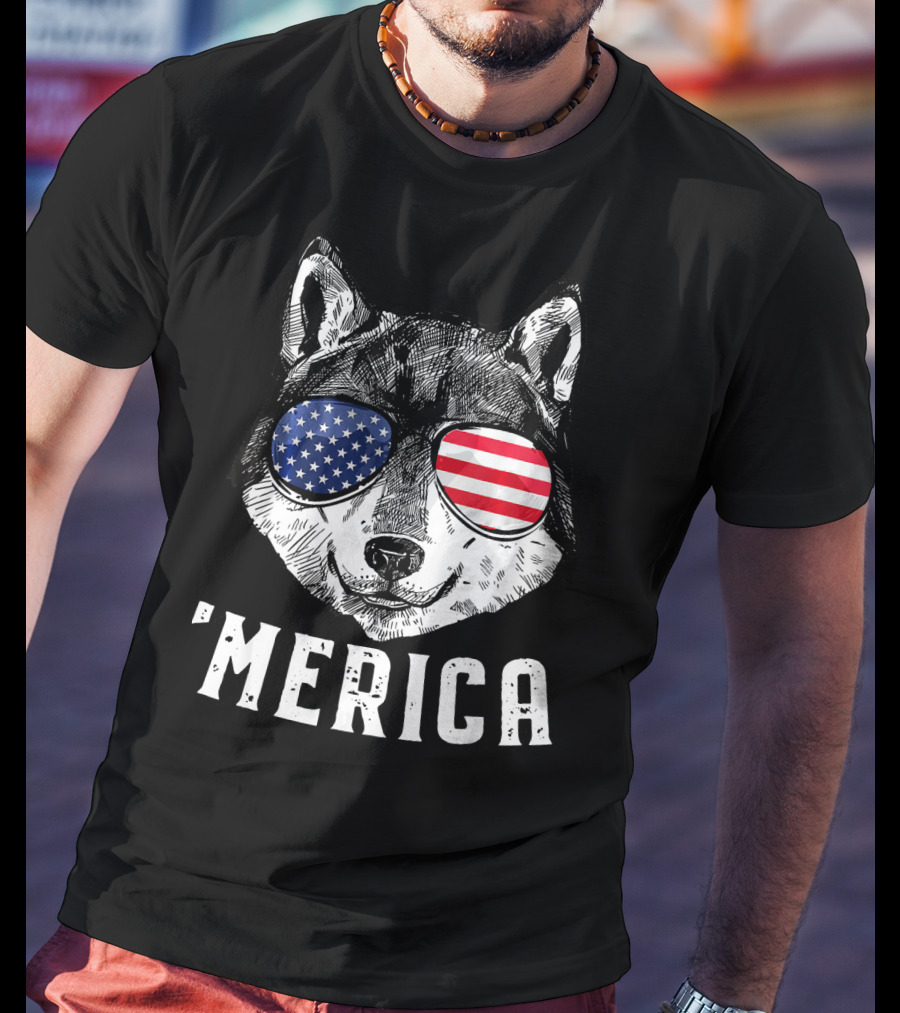 Patriotic Wolf American Flag Sunglasses 'Merica T-Shirt