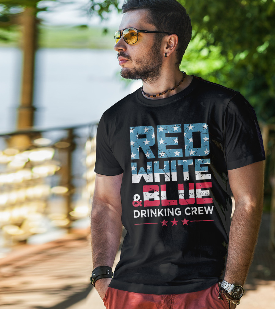 RED WHITE And BLUE DRINKING CREW T-Shirt