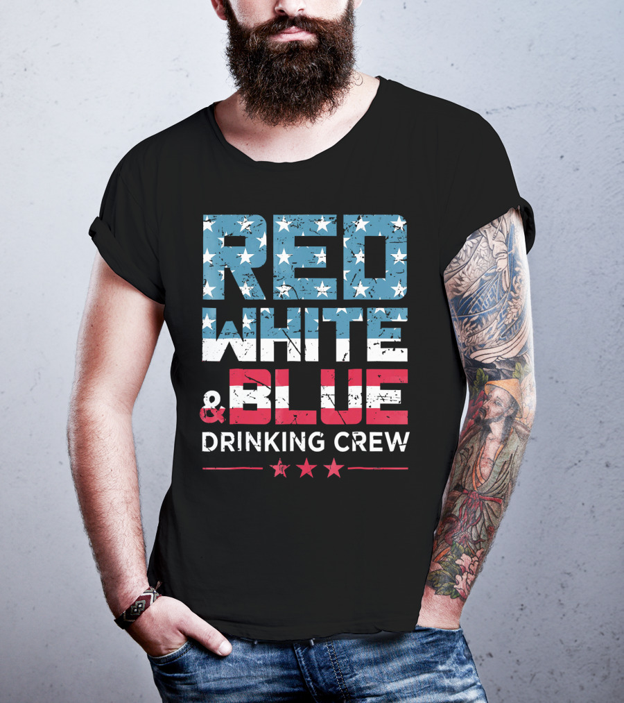 RED WHITE And BLUE DRINKING CREW T-Shirt