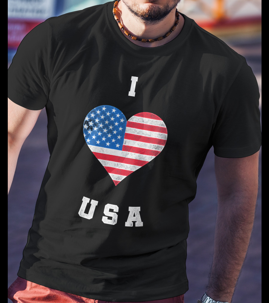 I Heart USA I Love USA America Patriot American Flag Heart T-Shirt