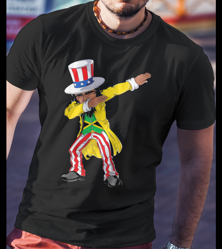 Uncle Sam Dabbing With Jamaican Flag And Red White Blue Hat In Yellow Coat T-Shirt