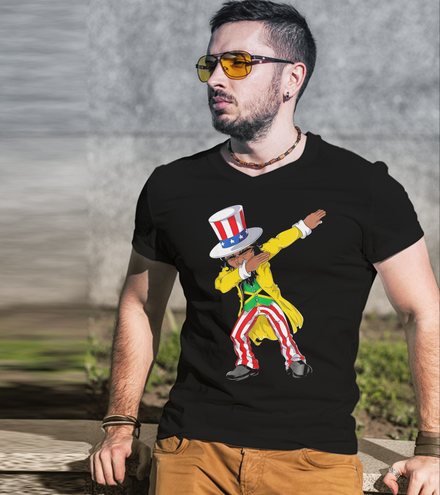 Uncle Sam Dabbing With Jamaican Flag And Red White Blue Hat In Yellow Coat T-Shirt