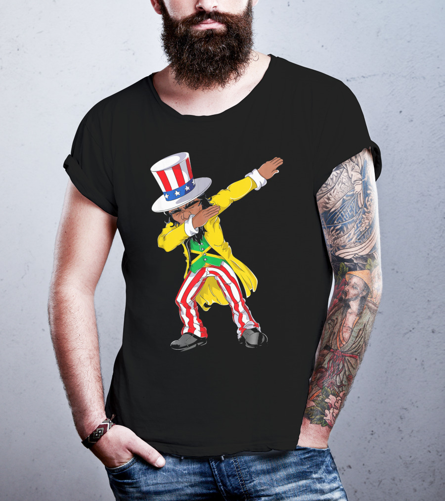 Uncle Sam Dabbing With Jamaican Flag And Red White Blue Hat In Yellow Coat T-Shirt