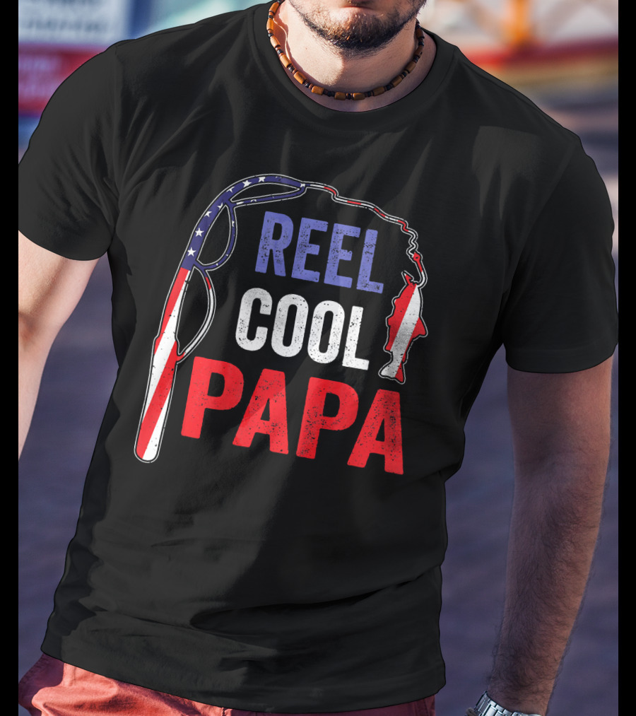 Reel Cool Papa Fishing USA Flag T-Shirt