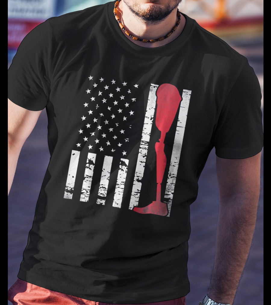 American Flag With Red Prosthetic Leg T-Shirt